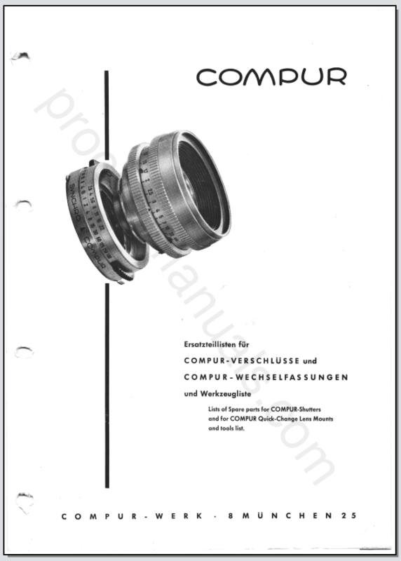 Compur Shutters and Quick-Change Lens Mount Parts List