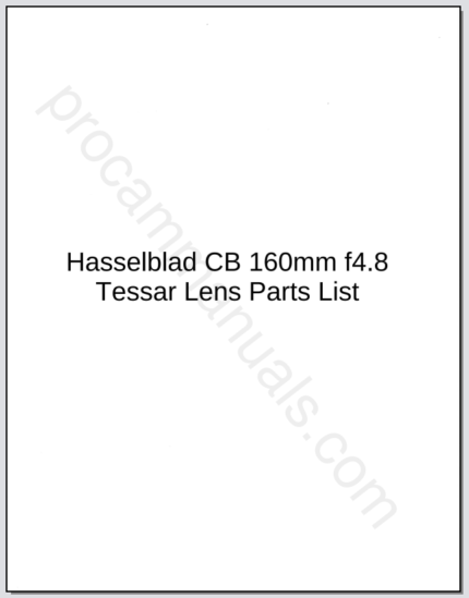 Hasselblad CB 160mm f4.8 Tessar Lens Parts List