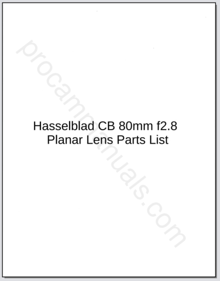 Hasselblad CB 80mm f2.8 Planar Lens Parts List