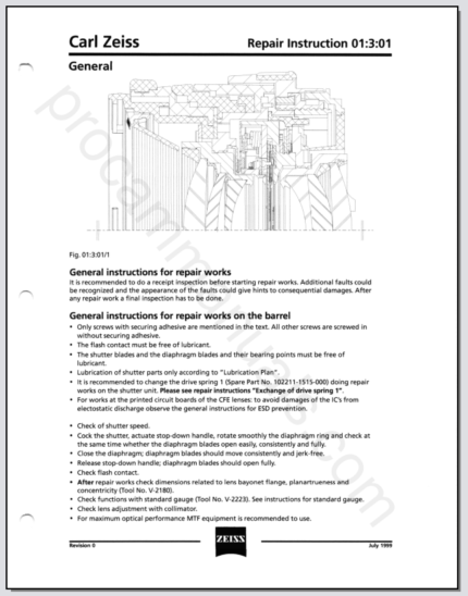 Hasselblad CB,CFE,CFi Lens Service Manual