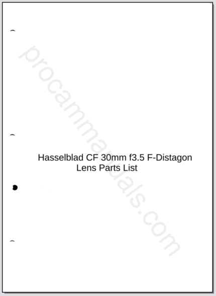 Hasselblad CF 30mm f3.5 F-Distagon Lens Parts List