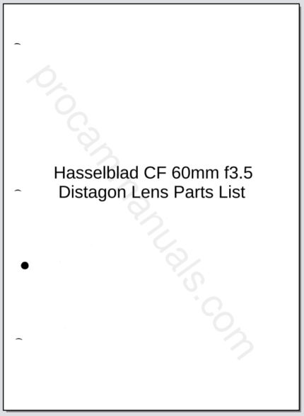 Hasselblad CF 60mm f3.5 Distagon Lens Parts List