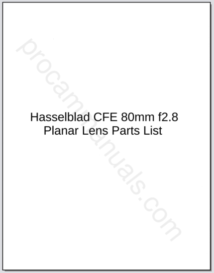 Hasselblad CFE 80mm f2.8 Planar Lens Parts List