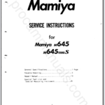 Mamiya M645, M6451000S Service Instructions