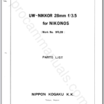 Nikon UW-Nikkor 28mm f3.5 Non-Ai for Nikonos 9FL28 Parts List