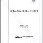 Nikon AF Zoom-Nikkor 75-240mm f4.5-5.6 D JAA76851 Parts List