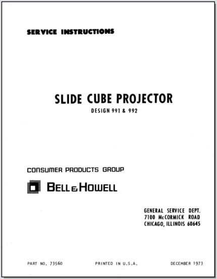 Bell & Howell Slide Cube 35mm Slide Projectors Designs 991-992 Service Instructions