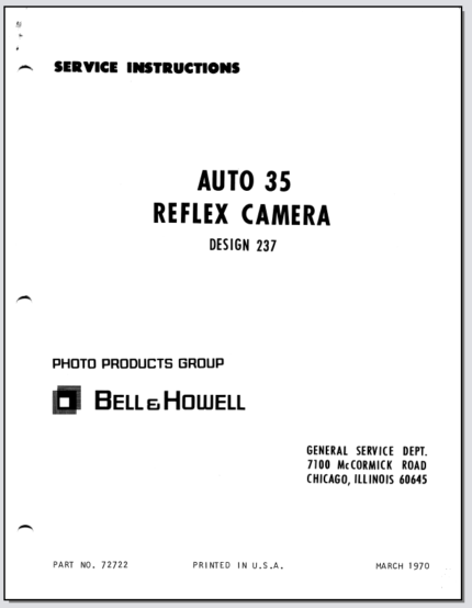 Bell&Howell Auto 35 Reflex Camera Design 237 Service Instructions