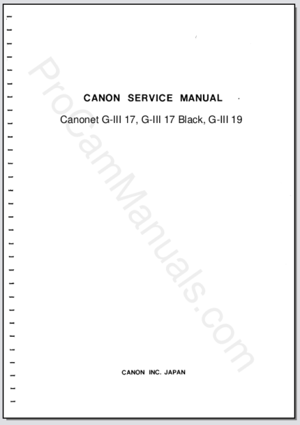 Canon Canonet G-III 17, G-III 17 Black, G-III 19 No. C-034 Service Manual