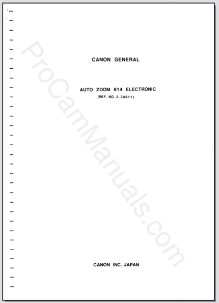 Canon Auto Zoom 814 Electronic No. K-015 Service Manual