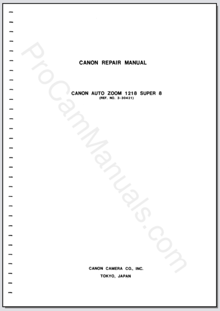 Canon Auto Zoom Super 8 1218 No. K-011 Service Manual