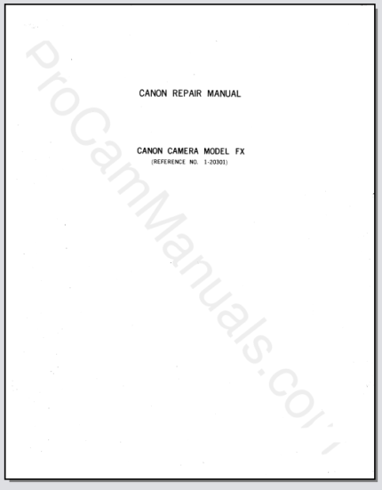 Canon Camera Model FX Repair Manual