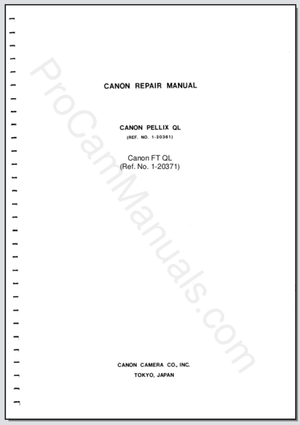 Canon Pellix QL & FT QL No. C-021 Service Manual