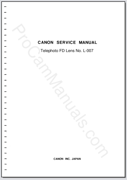 Canon Telephoto FD Lens No. L-007 Service Manual