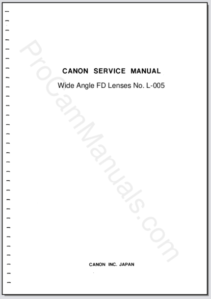 Canon Wide Angle FD Lenses No. L-005 Service Manual