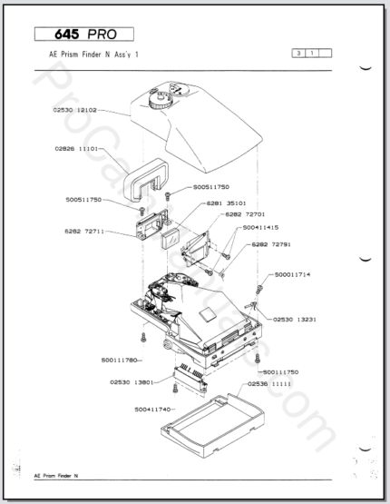 Mamiya 645 Pro AE Prism Finder N, Prism Finder N Parts List