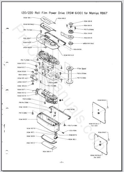 Mamiya RB67 120,220 Roll Film Power Drive & Power Drive Control Pack Parts List