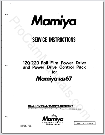 Mamiya RB67 120,220 Roll Film Power Drive & Power Drive Control Pack Service Manual