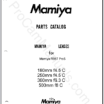 Mamiya RB67 ProS 180mm f4.5 C, 250mm f4.5 C, 360mm f6.3 C, 500mm f8 C Lens Parts List