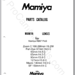 Mamiya RB67 ProS Zoom C 100-200mm f5.2W, Fisheye 37mm f4.5 C, 50mm f4.5 C, 65mm f4.5 C, 90mm f3.8 C, 127mm f3.8 C, Macro 140mm f4.5 C, SF 150mm f4 C Lens Parts List