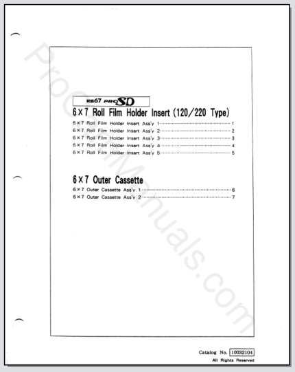 Mamiya RB67 ProSD 6x7 Roll Film Holder Insert (120,220 Type) & Outer Cassette Parts List