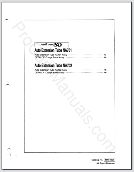 Mamiya RB67 ProSD Auto Extension Tube NA701, NA704 Parts List