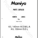 Mamiya RB67 ProSD KL 140mm f4.5 ML-A, KL 150mm f3.5 L Lens Parts List