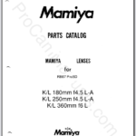 Mamiya RB67 ProSD KL 180mm f4.5 L-A, KL 250mm f4.5 L-A, KL 360mm f6 L Lens Parts List
