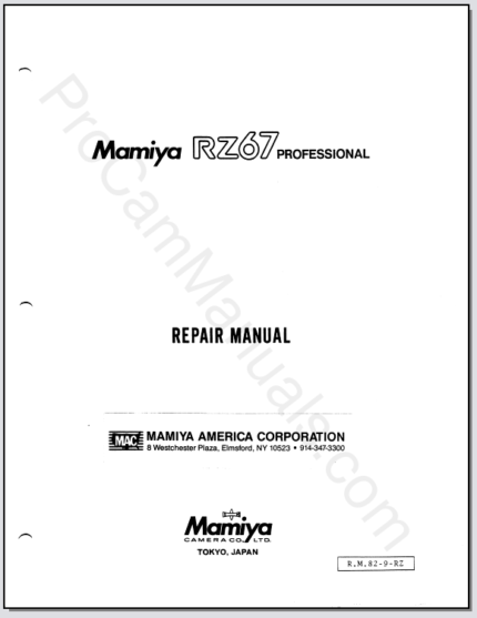 Mamiya RZ67 Professional Camera Body Repair Manual