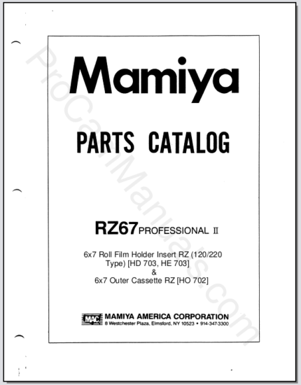 Mamiya RZ67 Professional II 6x7 Roll Film Holder Insert RZ 120,220 Type & 6x7 Outer Cassette RZ Parts List