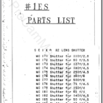 Mamiya Seiko RZ Lens Shutter #1ES Parts List