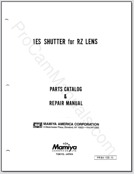 Mamiya 1ES Shutter for RZ Lens Parts Catalog & Repair Manual