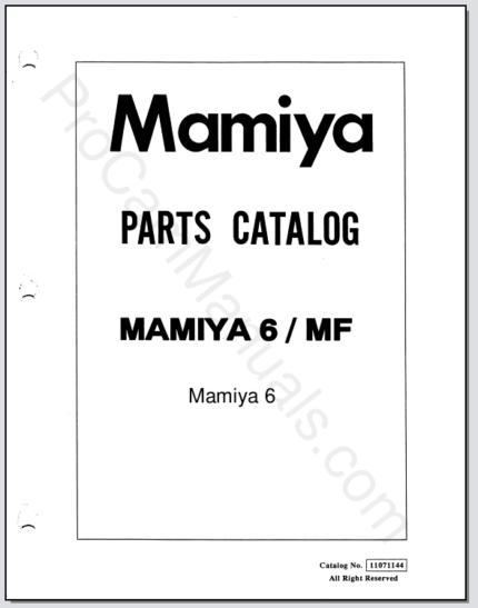 Mamiya 6 Camera Body Parts Catalog