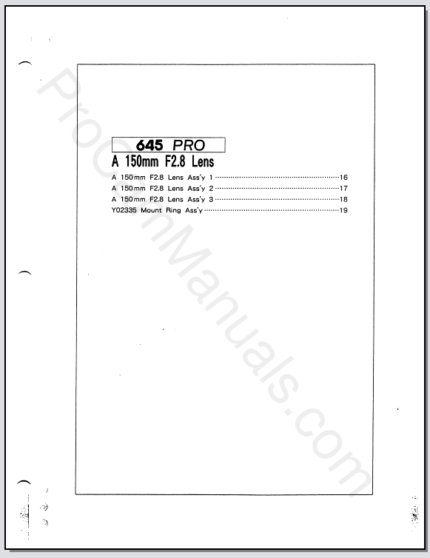 Mamiya 645 Pro A 150mm f2.8 Lens Parts List