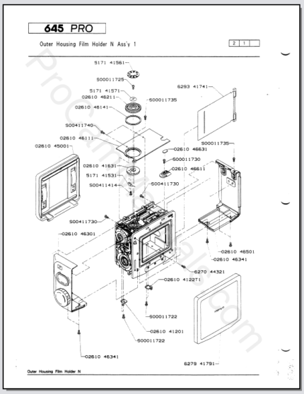 Mamiya 645 Pro Outer Housing Film Holder N Parts List