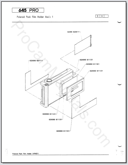 Mamiya 645 Pro Polaroid Pack Film Holder (HP401) Parts List