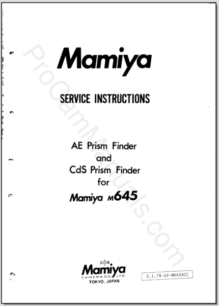 Mamiya AE and CdS Prism Finder for M645 Service Instructions