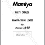 Mamiya M645 Mamiya Sekor Lenses Parts Catalog