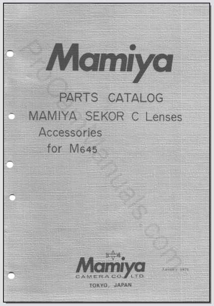 Mamiya Parts Catalog for Sekor C Lenses Accessories