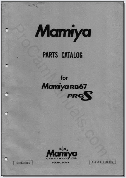 Mamiya RB67 Pro S Camera Body Parts Catalog