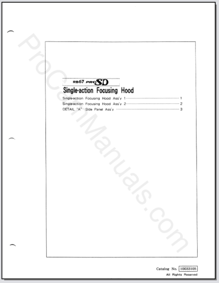 Mamiya RB67 ProSD Single-action Focusing Hood Parts List