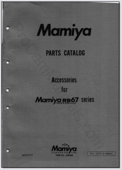 Mamiya RB67 Series Accessories Parts Catalog