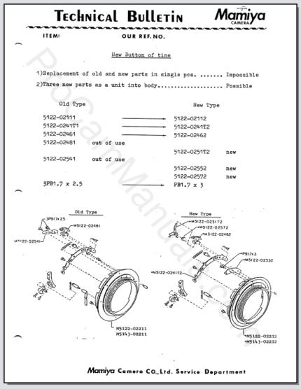 Mamiya RZ Body Technical Bulletins