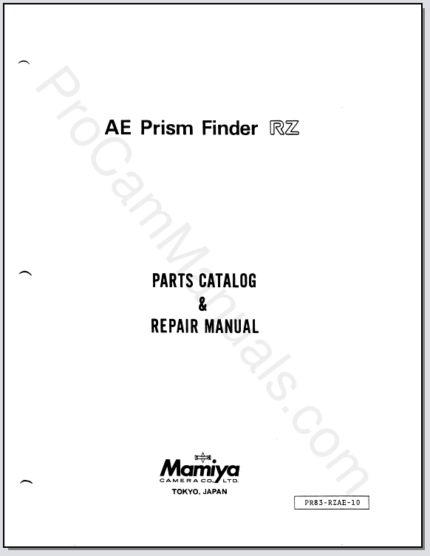 Mamiya RZ67 Professional AE Prism Finder RZ Parts Catalog & Repair Manual