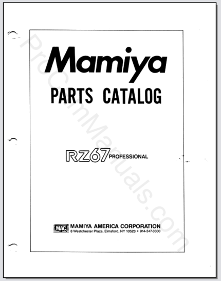 Mamiya RZ67 Professional Camera Body Parts Catalog