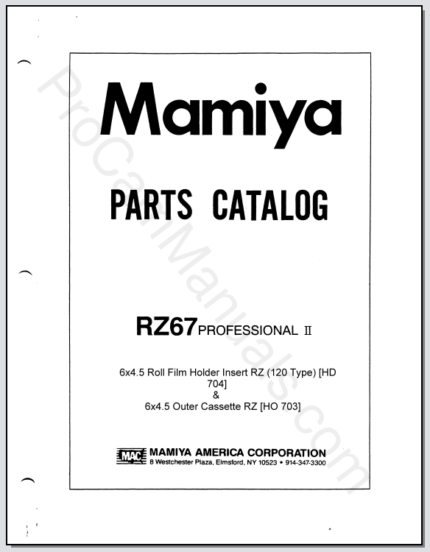 Mamiya RZ67 Professional II 6x4.5 Roll Film Holder Insert RZ (120 Type) & 6x4.5 Outer Cassette RZ Parts List