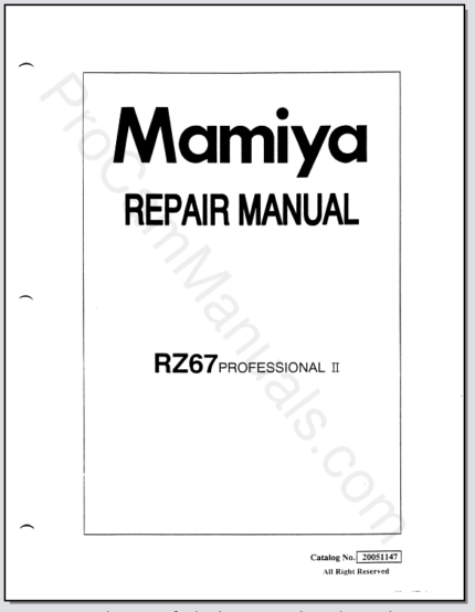 Mamiya RZ67 Professional II Camera Body Repair Manual