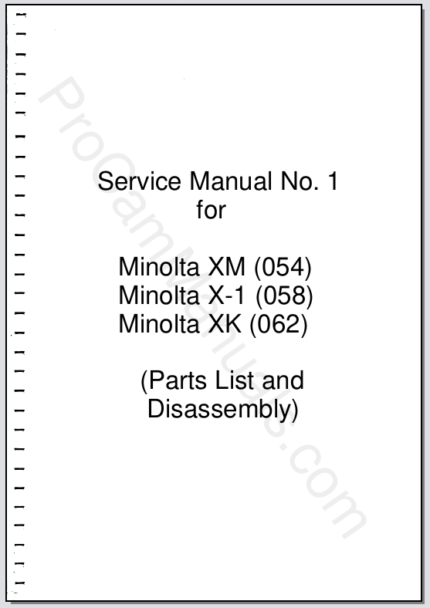 Minolta XM, X-1, XK Service Manual No. 1 (Parts List and Disassembly)