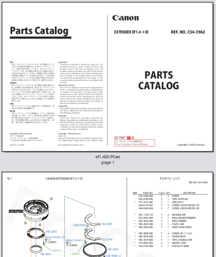 Canon Extender EF1.4XIII Parts Catalog