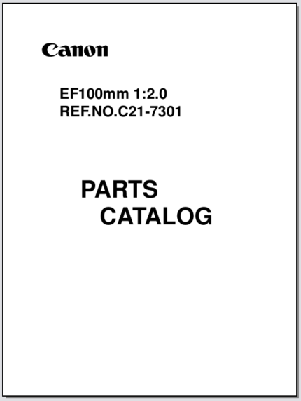 Canon Lens EF 100mm 1:2.0 Parts Catalog